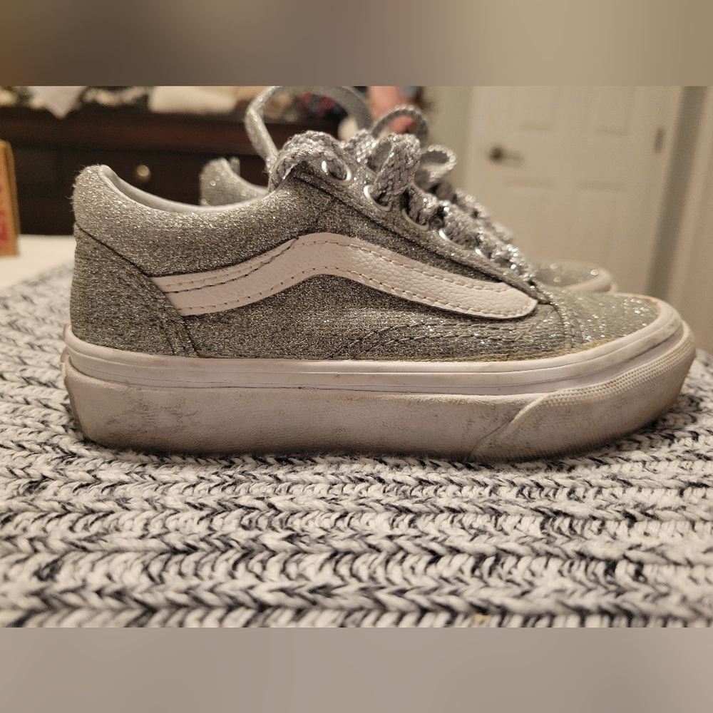 GIRLS silver Glitter Vans